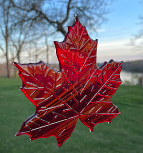 Maple leaf stained glass suncatcher