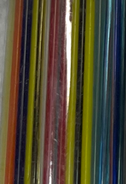 Bullseye assortment of transparent and opal stringers, 90 COE (approximately 118 stringers per tube)