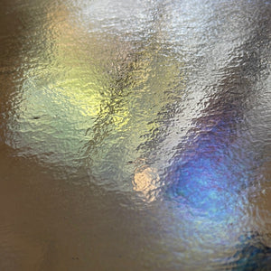 B142951 bullseye light silver gray rainbow iridescent thin 90 COE 8.75 x 10