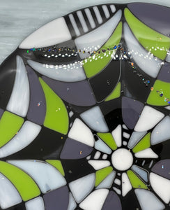 Beautifully Broken:  12” diameter fused web, with colors inspired by Beetlejuice.