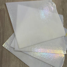 Load image into Gallery viewer, B011351 bullseye white opal rainbow iridescent thin 90 COE 8.5 x 10m