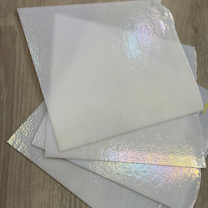 B011351 bullseye white opal rainbow iridescent thin 90 COE 8.5 x 10m