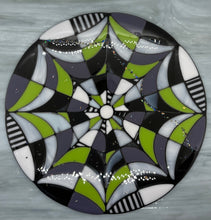 Load image into Gallery viewer, Beautifully Broken:  12” diameter fused web, with colors inspired by Beetlejuice.