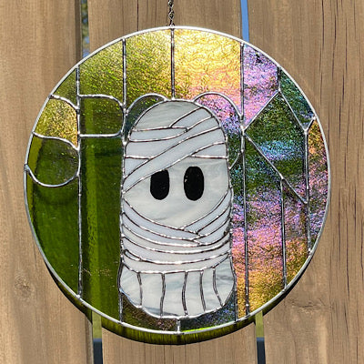 SPOOKY! Mummy Ghost Stained Glass Panel, 10.5