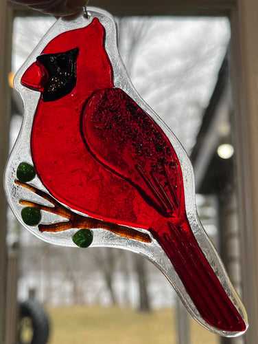 Cardinal stained glass suncatcher