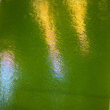 Load image into Gallery viewer, B142631 bullseye spring green transparent iridescent double rolled 90 COE 8.75 x 10