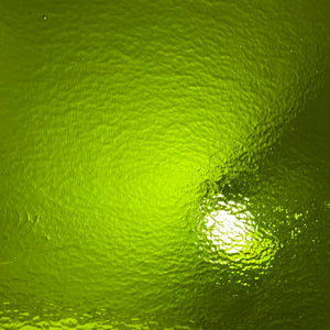 B142631 bullseye spring green transparent iridescent double rolled 90 COE 8.75 x 10