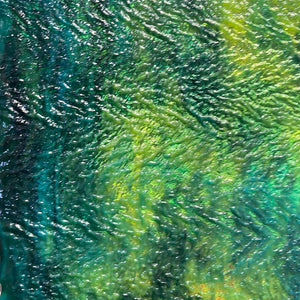 Y5015 uroboros emerald, chartruese and turquoise herringbone ripple, 9 x 14