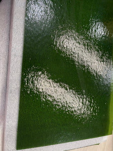 B114130 bullseye olive green transparent double rolled 90 COE 8.75 x 10