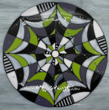 Load image into Gallery viewer, Beautifully Broken:  12” diameter fused web, with colors inspired by Beetlejuice.