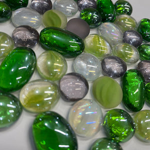 NEW: Unique mix of violet, greens, clear/pale green, white/clear nuggets in random sizes, 16oz
