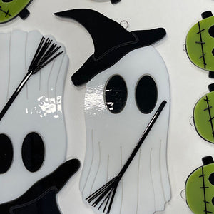Witchy-ghost stained glass suncatcher, 2 sizes