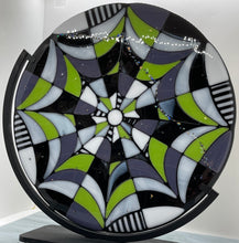 Load image into Gallery viewer, Beautifully Broken:  12” diameter fused web, with colors inspired by Beetlejuice.