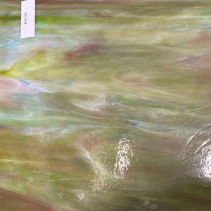 AG159 artisan glass spring green with pink & white wispy 12 x 15
