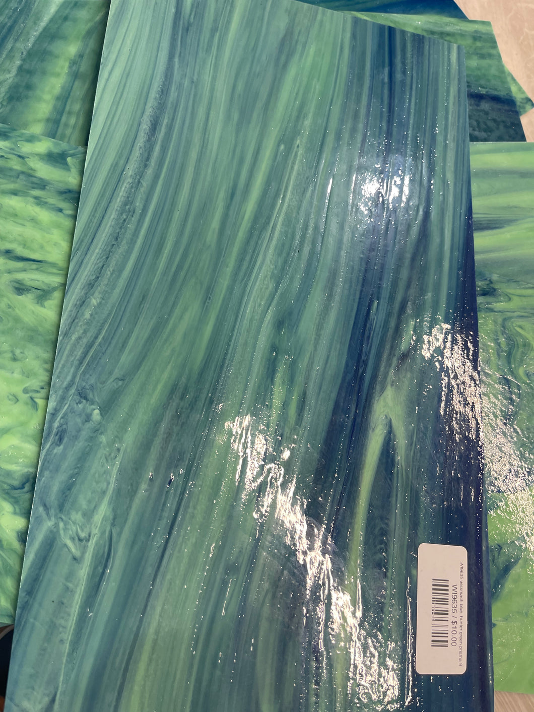 WI9635 wissmach blue, hunter green prisma 96 COE 8 x 14