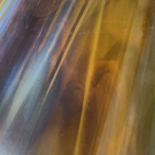 Load image into Gallery viewer, O3196S oceanside dark amber/white wispy 96 COE 12 x 12
