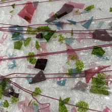 Load image into Gallery viewer, B4128 bullseye deep pink, plum, spring green, aqua with pink streamers on clear 90 COE 8.5 x 10