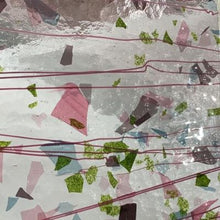 Load image into Gallery viewer, B4128 bullseye deep pink, plum, spring green, aqua with pink streamers on clear 90 COE 8.5 x 10