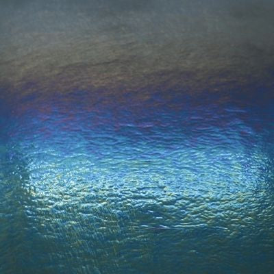 B144431 bullseye sea blue iridescent 90 COE 8.5 X 10