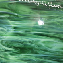 Load image into Gallery viewer, O3276S oceanside dark green/white wispy 96 COE 12 x 12