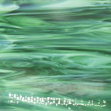 Load image into Gallery viewer, O3276S oceanside dark green/white wispy 96 COE 12 x 12
