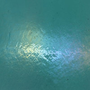 B140831 bullseye aquamarine blue iridescent 90 COE 8.75 x 10