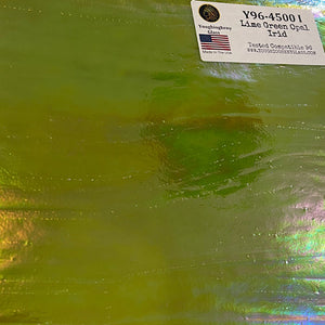 Y96-4500IR youghiogheny lime green opal iridescent 96 COE 11.5 x 12