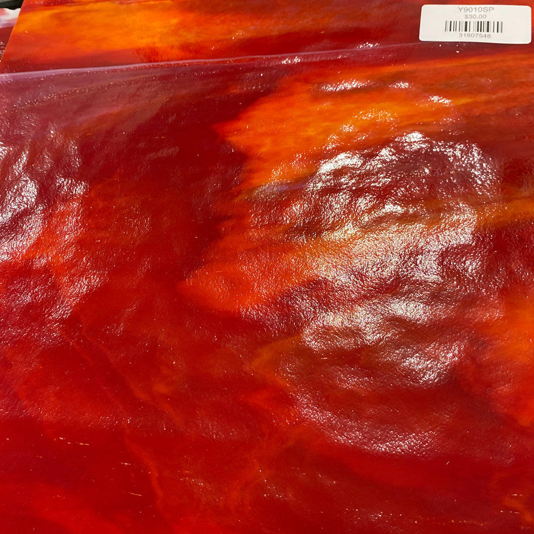 Y9010SP youghiogheny cherry red ice, white opal stipple 11.5 x 12