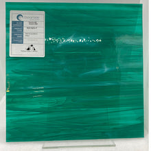 Load image into Gallery viewer, O82392S oceanside teal green/white wispy 96 COE 12 x 12