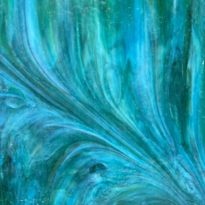 AG105 artisan glass turquoise, green, white, purple mottle 12 x 15