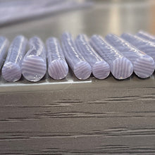 Load image into Gallery viewer, Lavender and white twisted 96 COE murrini, millefiore, 1.5 oz sticks or slices