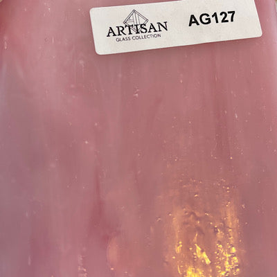 AG127 artisan glass rich coral pink, white wispy 12 x 15