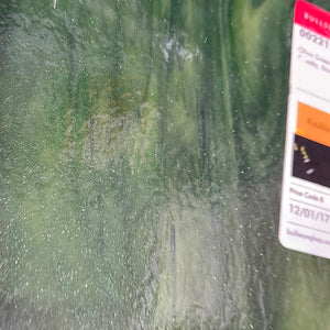 B221230 bullseye olive green opal, forest green streaky 90 COE 8.75 x 10 (aventurine)