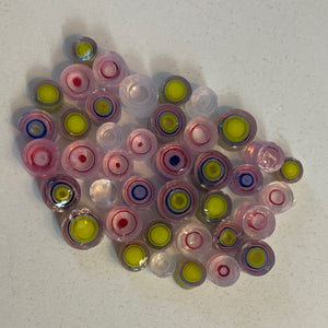 bullseye erbium/light pink/yellow millefiore, 90 COE, 1 oz pack
