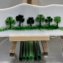 Load image into Gallery viewer, Tree tops/shamrocks/green hearts 96 COE murrini, millefiori, 1.5 oz sticks