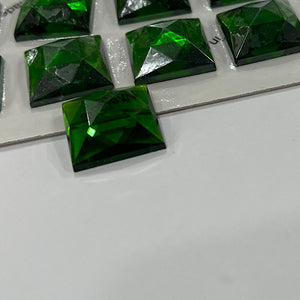 SALE:  18mm square emerald green faceted jewel