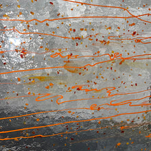 Load image into Gallery viewer, B4211 bullseye mardi gras red, orange, yellow with orange streamers 90 COE 8 x 10