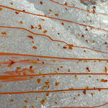 Load image into Gallery viewer, B4211 bullseye mardi gras red, orange, yellow with orange streamers 90 COE 8 x 10
