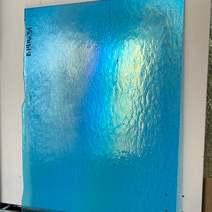 B141631 bullseye light turquoise blue iridescent 90 COE 8.75 x 10