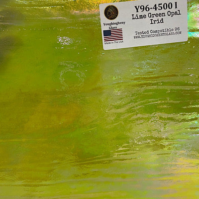 Y96-4500IR youghiogheny lime green opal iridescent 96 COE 11.5 x 12