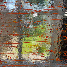 Load image into Gallery viewer, B4211 bullseye mardi gras red, orange, yellow with orange streamers 90 COE 8 x 10