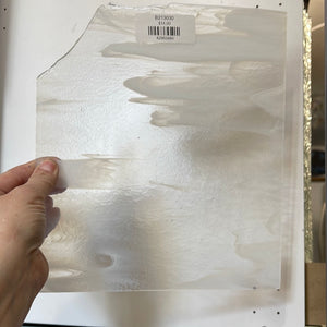 B213030 bullseye clear with white opal streaky 90 COE 8.75 x 10