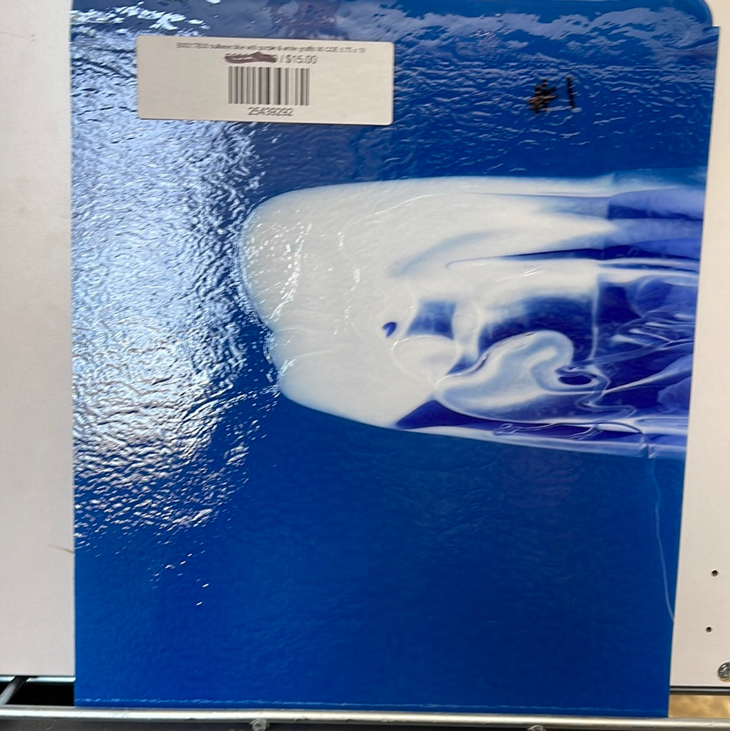 B00217B30 bullseye blue with purple & white graffiti 90 COE 8.75 x 10