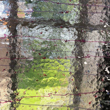 Load image into Gallery viewer, B4234 bullseye mardi gras cranberry &amp; purple frit with cranberry &amp; purple streamers 90 COE 8 x 10