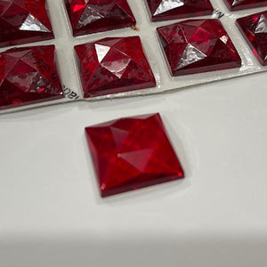 SALE:  18mm square dark red faceted jewel