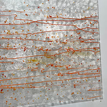 Load image into Gallery viewer, B4211 bullseye mardi gras red, orange, yellow with orange streamers 90 COE 8 x 10