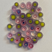 Load image into Gallery viewer, bullseye erbium/light pink/yellow millefiore, 90 COE, 1 oz pack